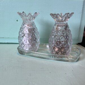 Glass Pineapple Salt and Pepper Set with Glass Tray